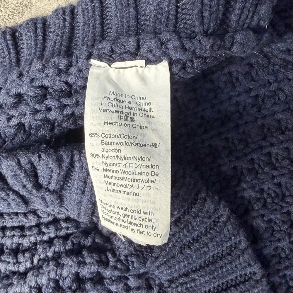 J.Crew Turtleneck Poncho Sweater Womens Sz M Blue Chunky Knit Button Sleeve Cozy